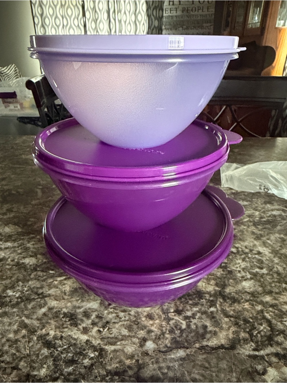 Tupperware Purple Mixing Bowl Set with Lids - Stackable Home Kitchen Storage